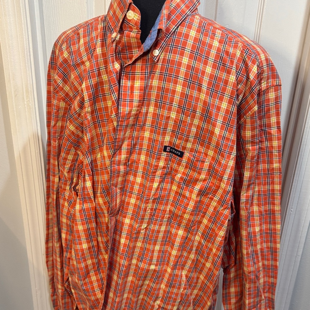 Chaps Men's Orange Plaid Button-Down Shirt